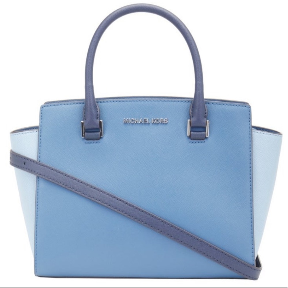 NWT Michael Kors Selma medium leather satchel blue